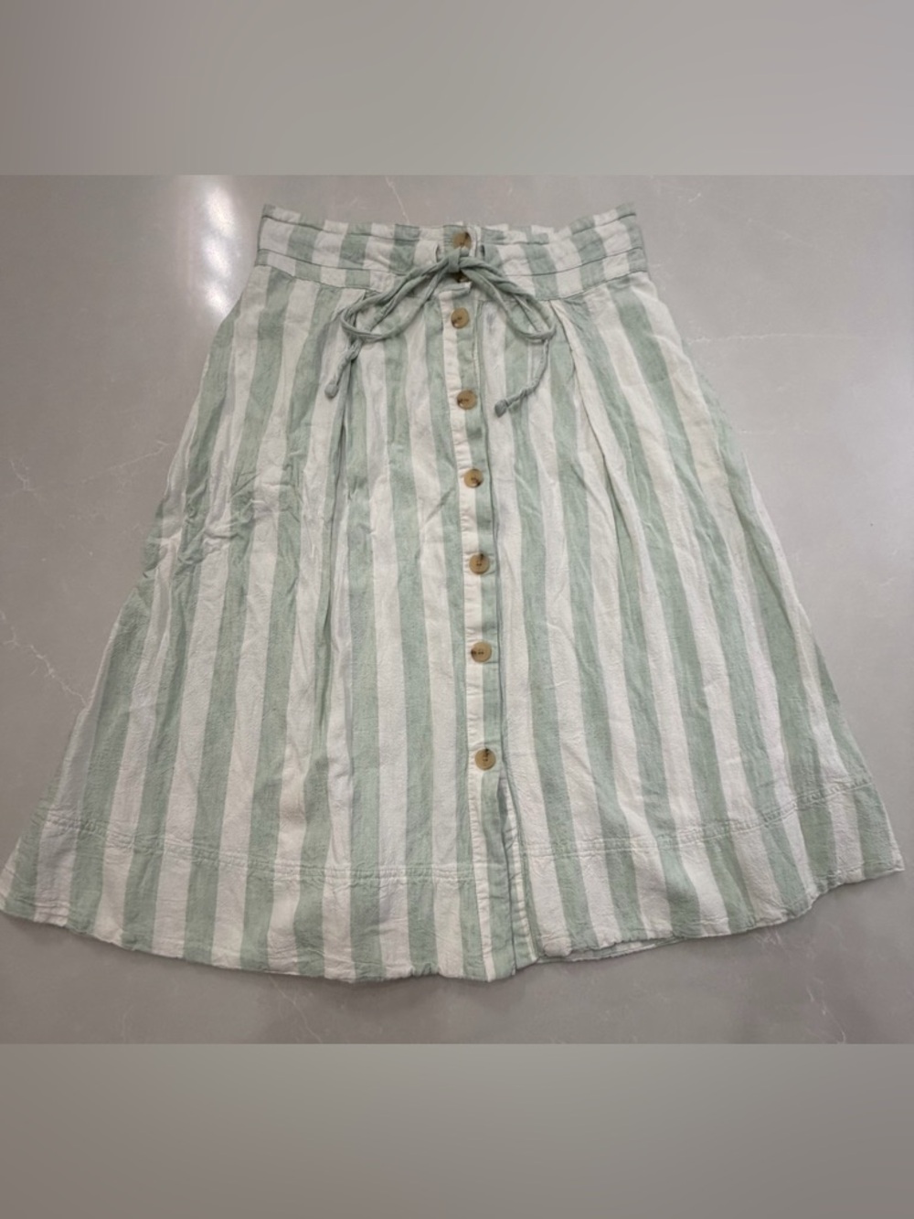 a new day Mint and White Striped Linen Blend Button-Front Midi Skirt, M